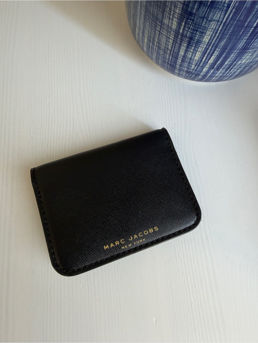 Marc Jacobs Black Leather Card & Key Holder with Gold Logo